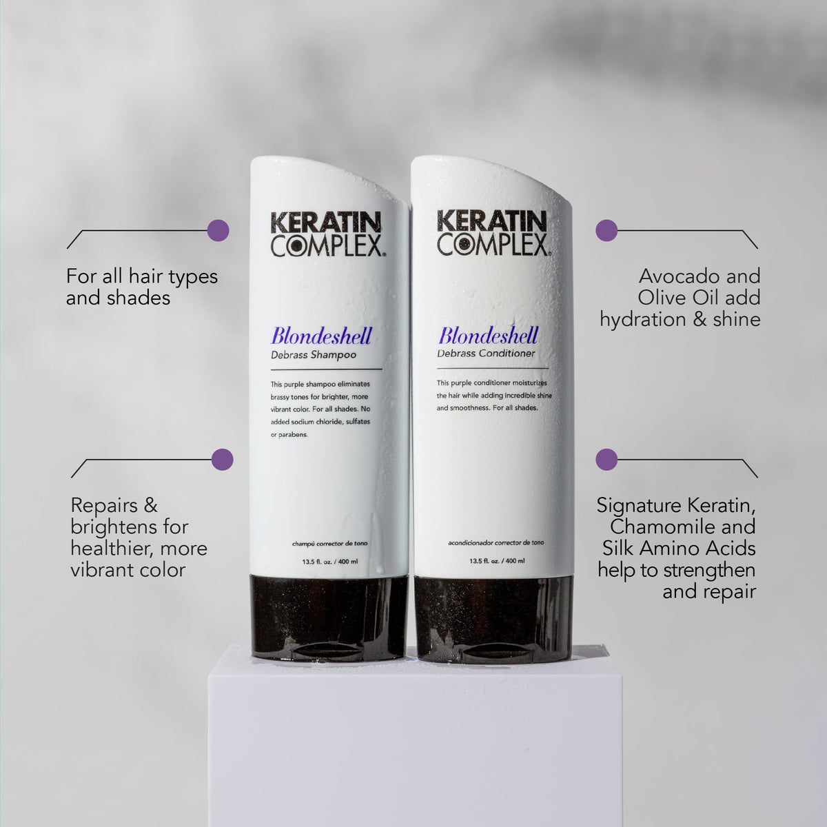 Keratin Complex close-up texture of lavender conditioner demonstrating creamy hydration
