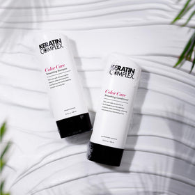 Keratin Complex front packaging showing shampoo and conditioner benefits