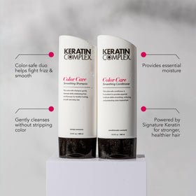 Keratin Complex shampoo pour close-up demonstrating gentle lather and cleansing