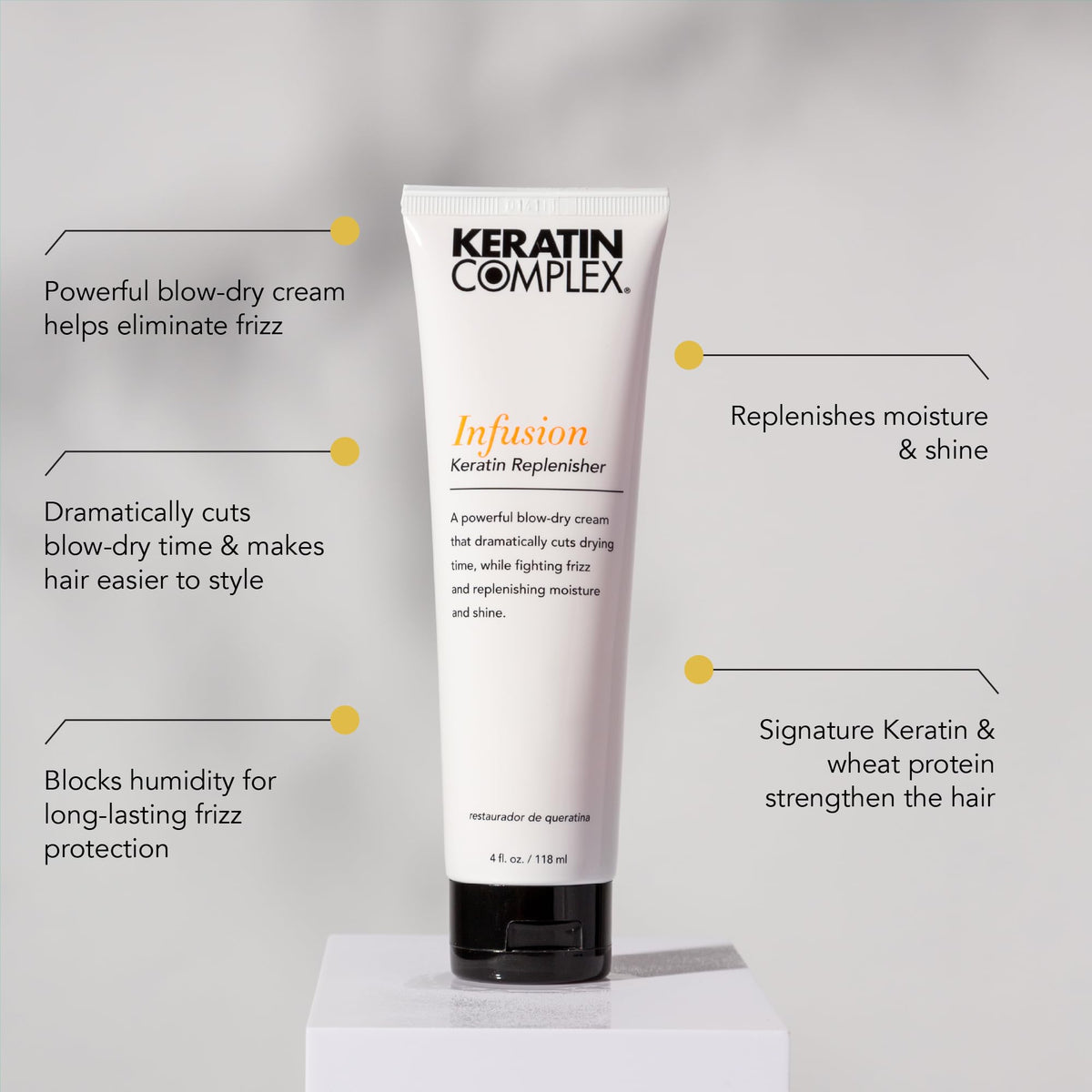 Keratin Complex cream texture on palm showing lightweight smoothness for easy styling