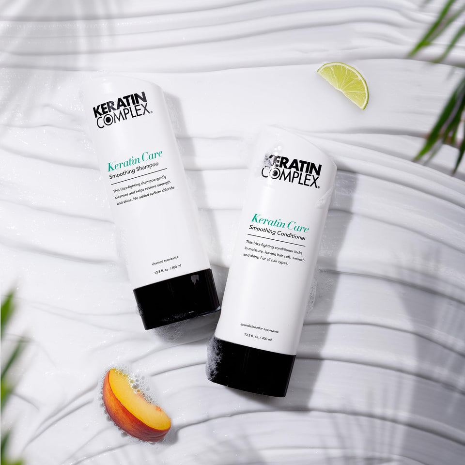 Keratin Complex duo front packaging showing both bottles and benefits