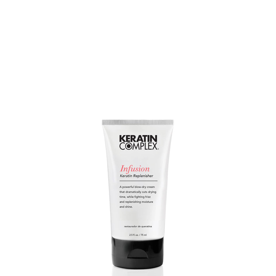 Keratin Complex front packaging showing tube and label with travel-friendly size benefit