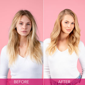 Keratin Complex applied to damp hair during blow-dry demonstrating reduced frizz benefit