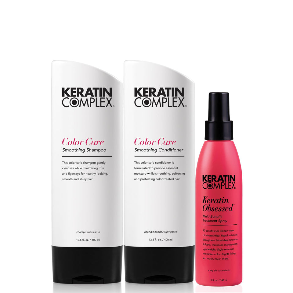 Keratin Complex front packaging showing kit for color-safe frizz control