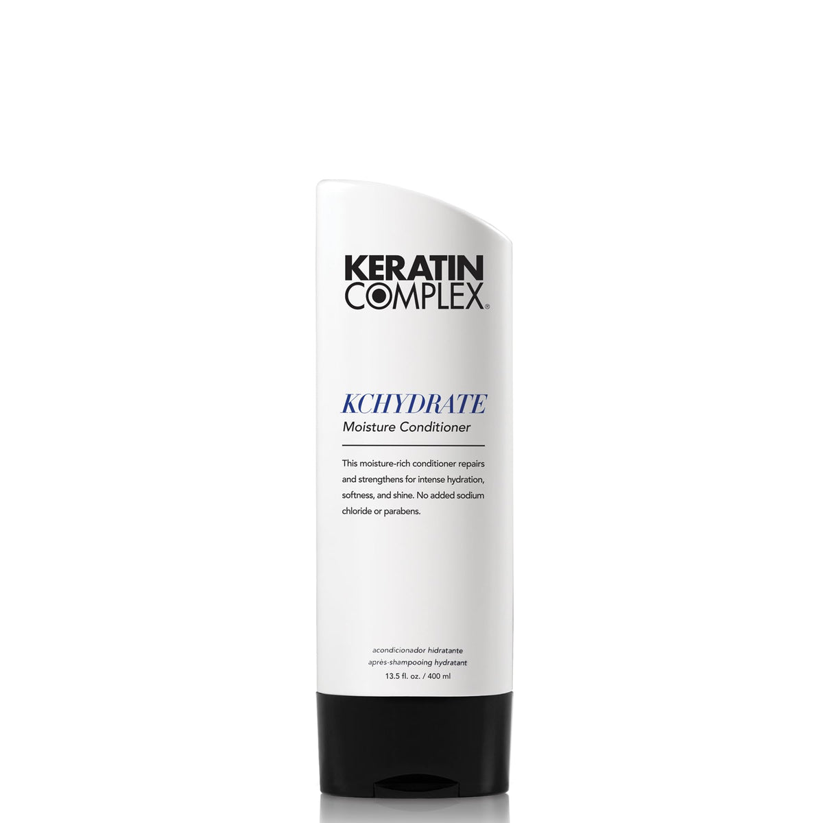 Keratin Complex bottle front view showing label and moisturizing benefits