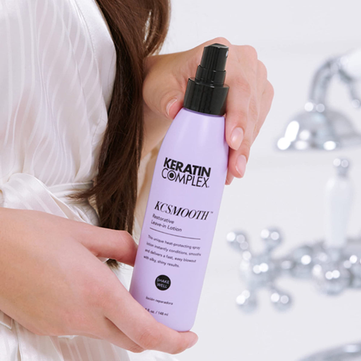 Keratin Complex next to a ruler showing 5 fl oz size for purchase clarity