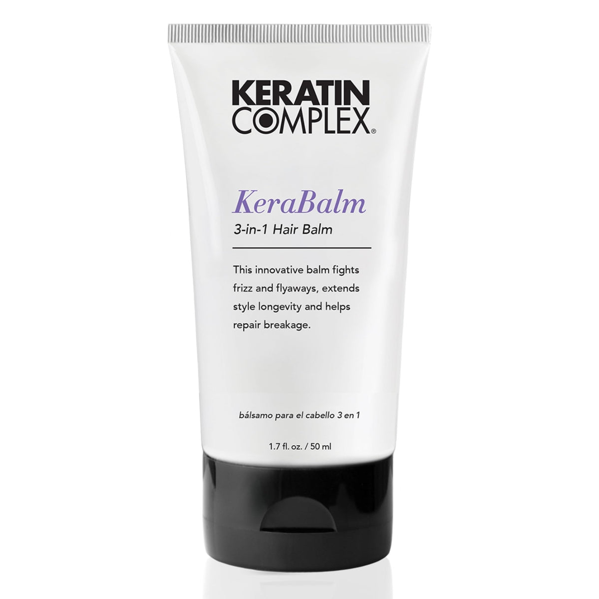 Keratin Complex front packaging showing 1.7 fl oz and clear product benefit