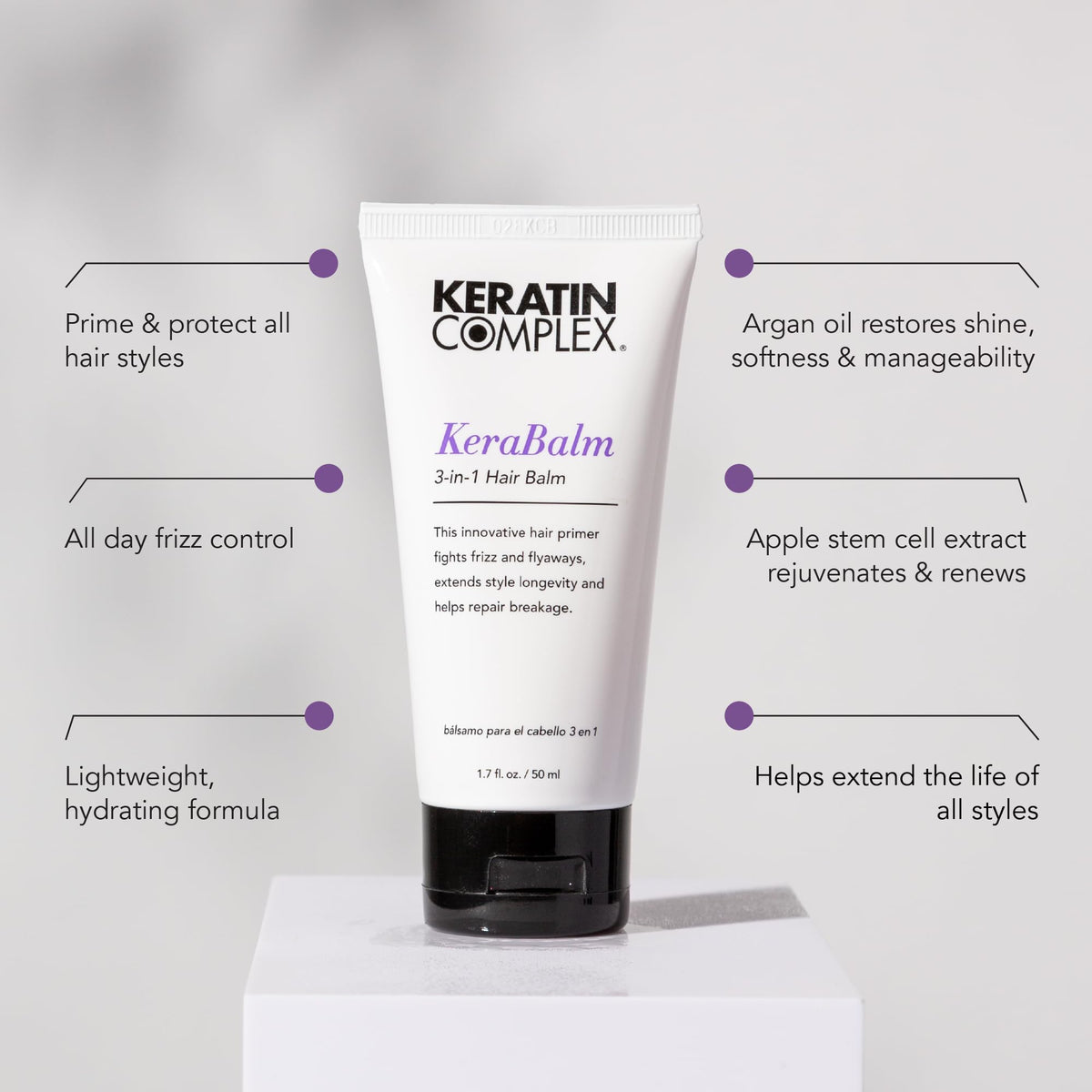 Keratin Complex balm texture closeup demonstrating lightweight, non-greasy finish