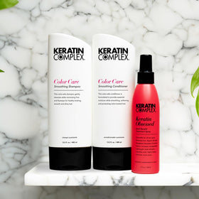 Keratin Complex kit contents laid out to show all three products