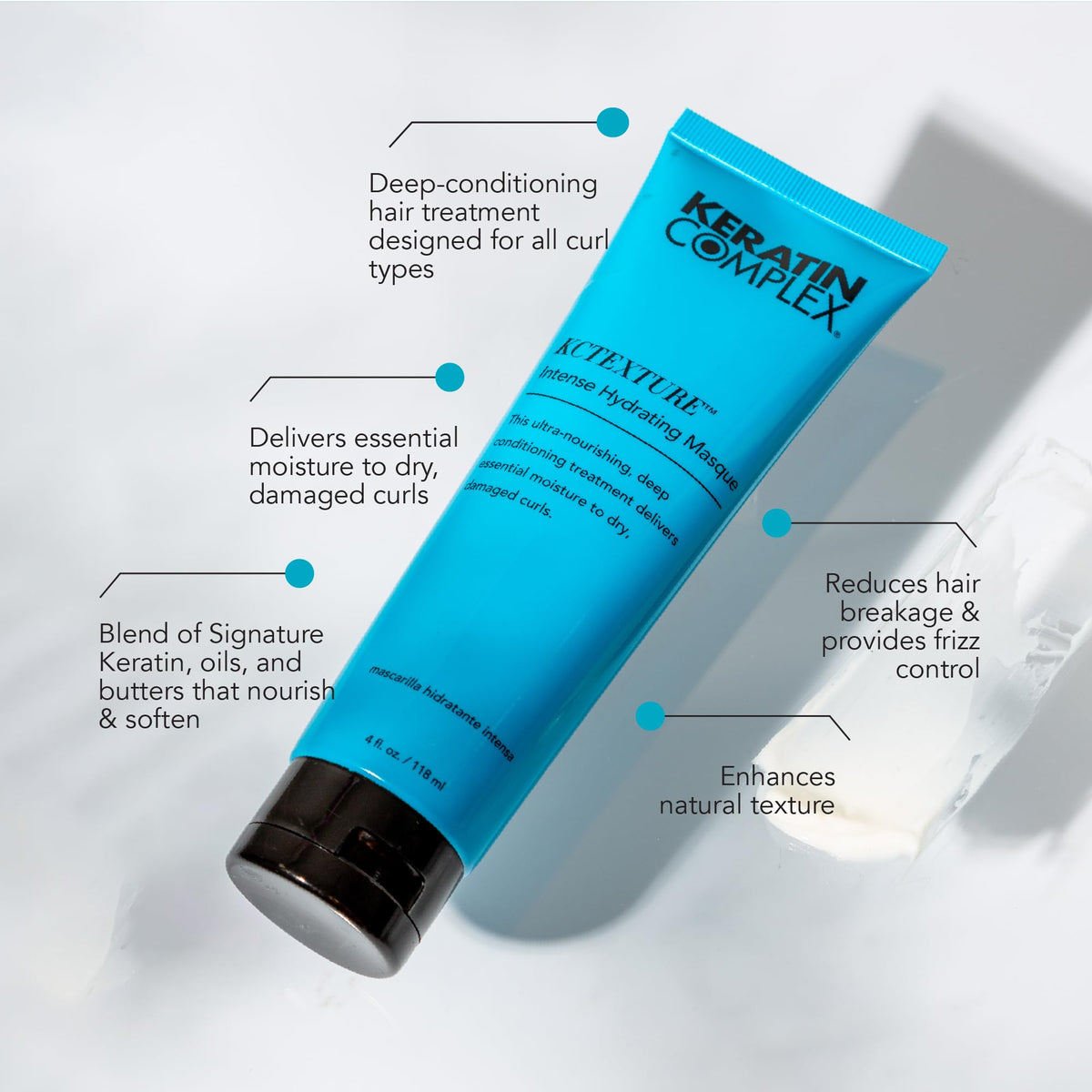 Keratin Complex creamy masque texture close-up showing rich hydration benefit