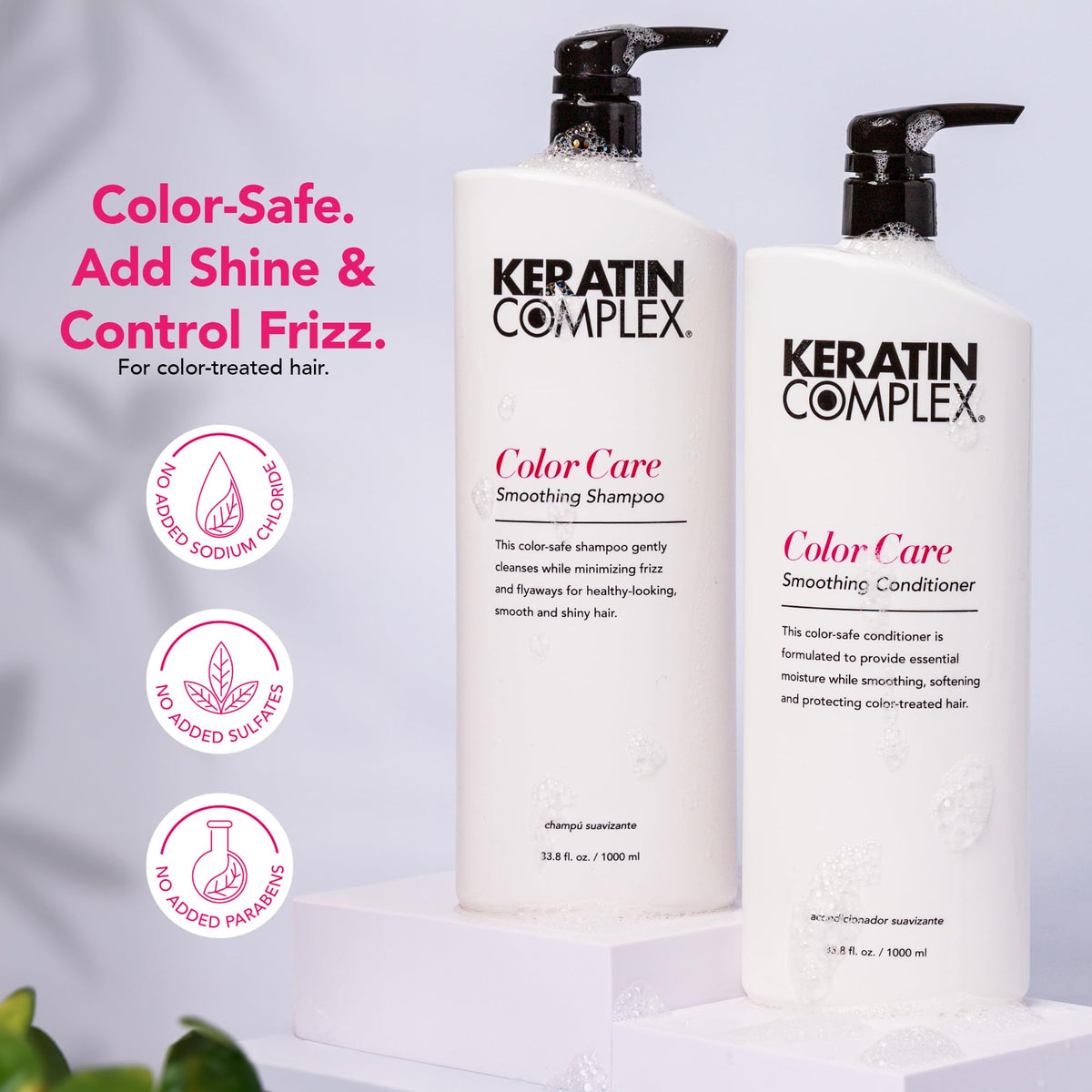 Keratin Complex pump top dispense demonstrating easy, controlled product use for efficiency