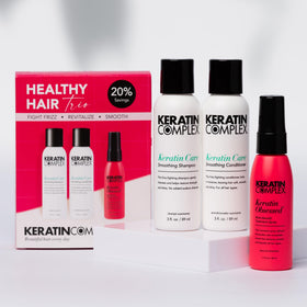 Keratin Complex close-up of shampoo and conditioner bottles highlighting product detail and quality