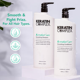 Keratin Complex shampoo bottle label close-up highlighting keratin-enriched formula benefit