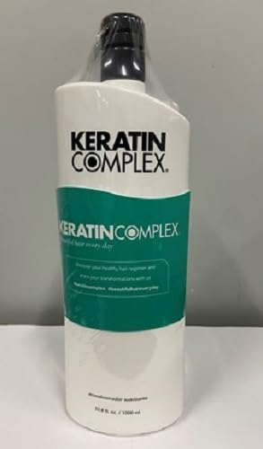 Keratin Complex size comparison with hand showing jumbo 33.8 fl oz value benefit
