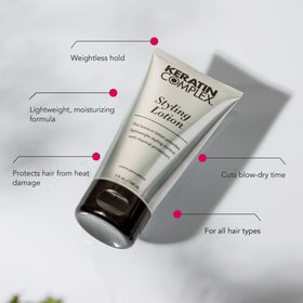 Keratin Complex pump and label detail highlighting ingredients and ease of use