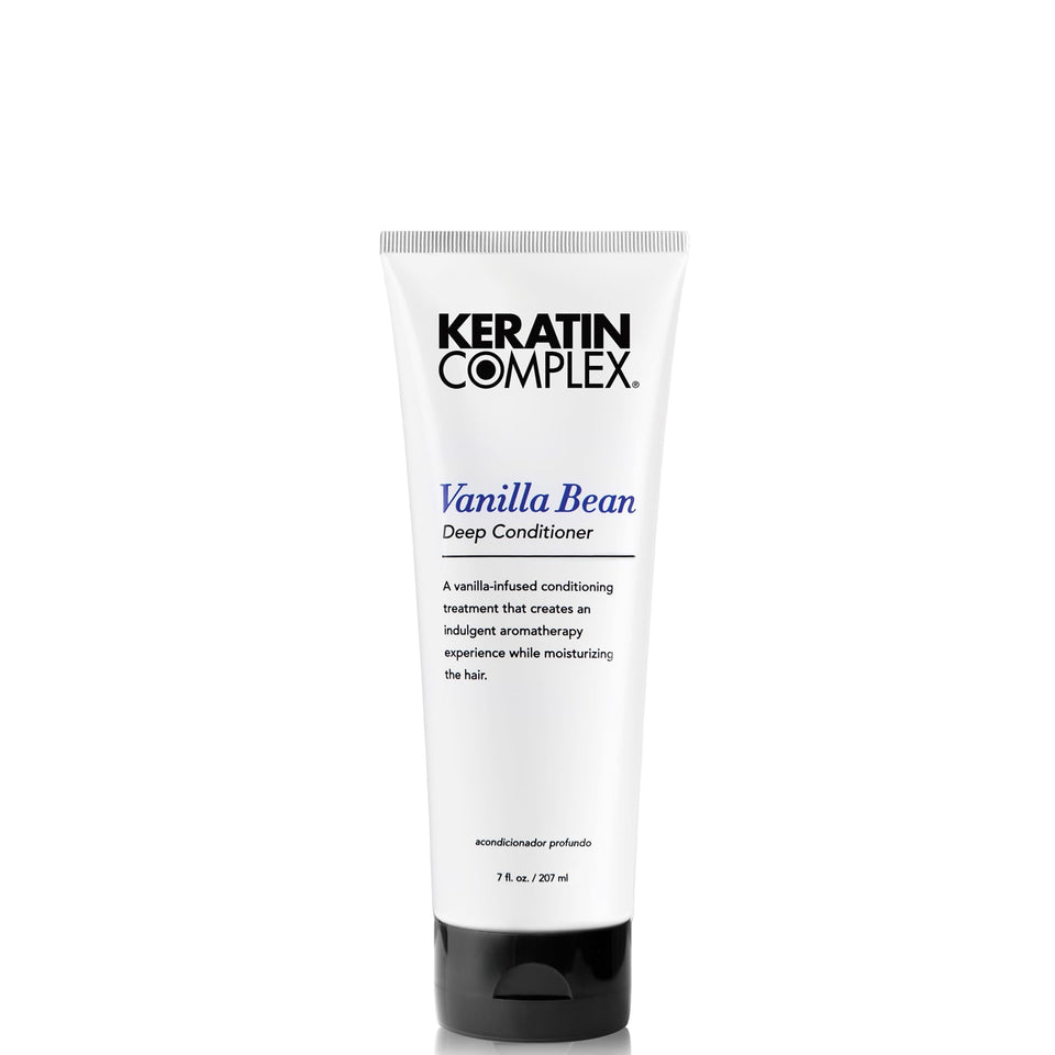 Keratin Complex front packaging showing 7 oz jar and vanilla imagery for clear identification and appeal