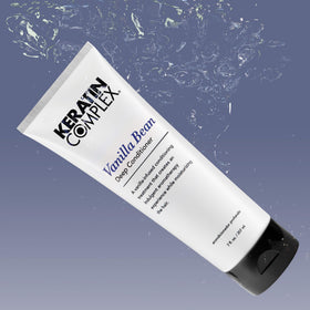 Keratin Complex ingredient label highlighting keratin, wheat and soy proteins for restorative benefits