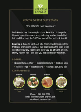 Keratin Express side label view highlighting ingredients and safety