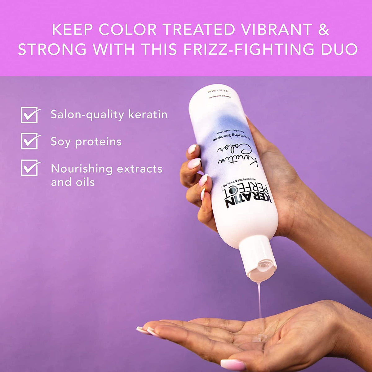 Keratin Perfect in-shower use showing easy application and frizz control benefit
