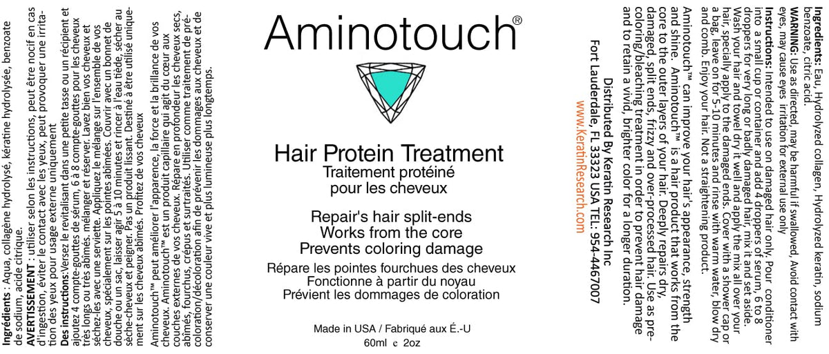 KERATIN RESEARCH label and ingredient list detail highlighting collagen and keratin benefit