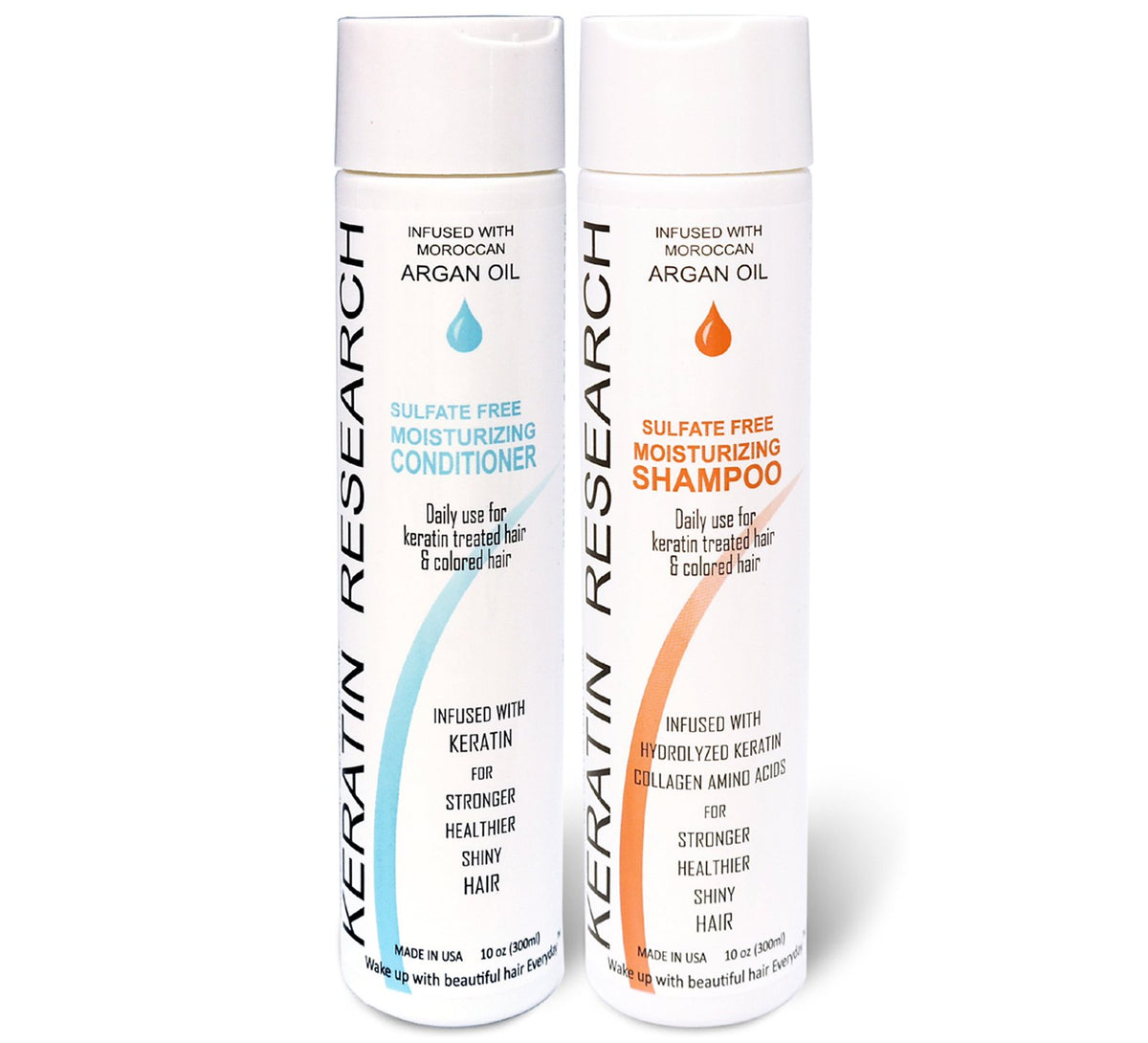KERATIN RESEARCH front packaging showing two 300ml bottles promoting post-keratin care