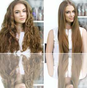 KERATIN RESEARCH stylist in salon applying treatment showcasing professional results