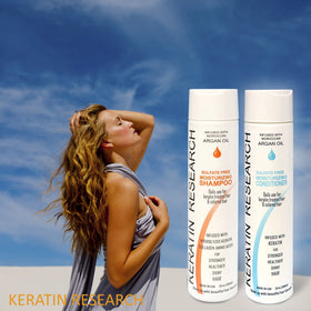 KERATIN RESEARCH shampoo and conditioner texture demonstrating creamy moisturizing formula