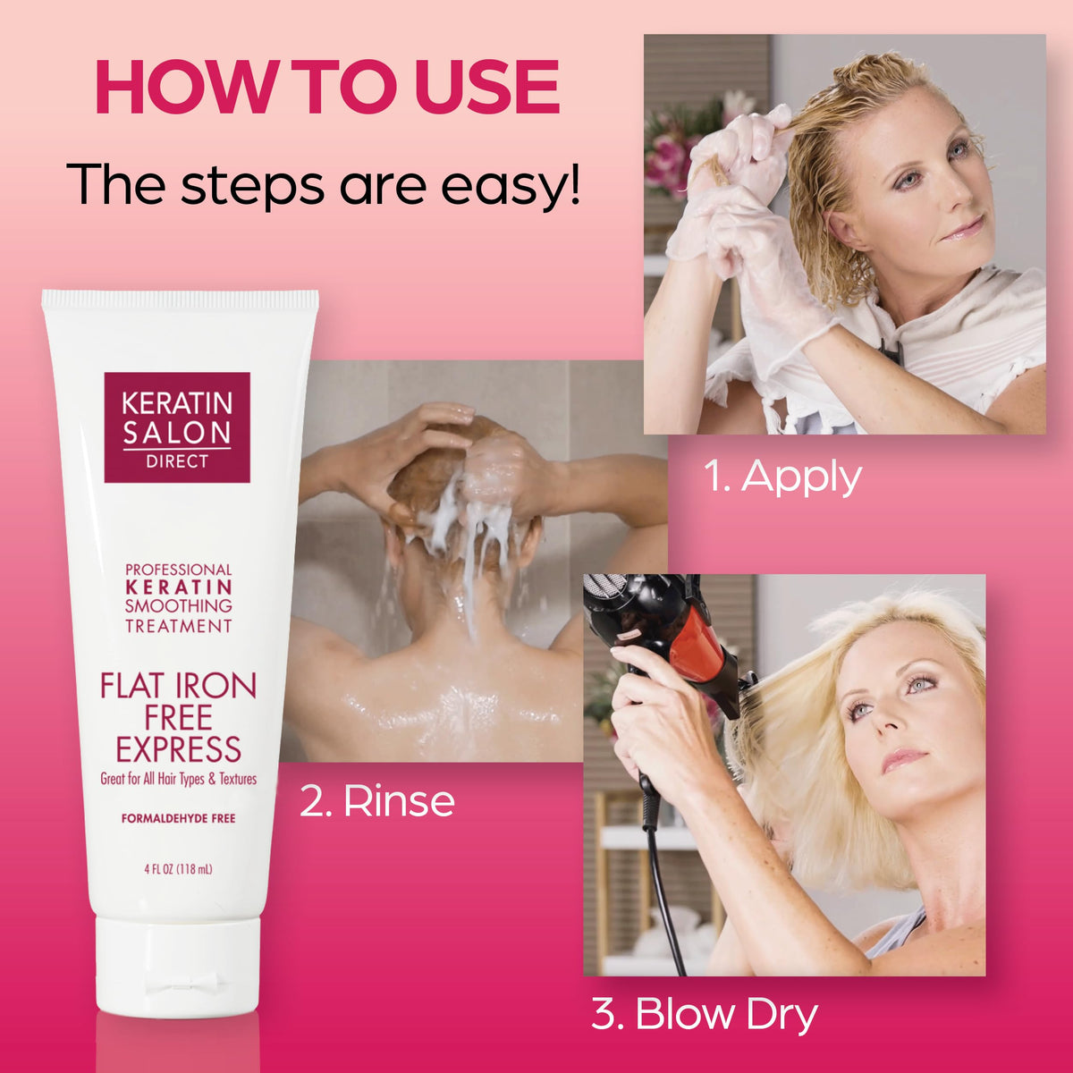 Keratin Salon Direct blow-dry result demonstrating sleek, frizz-free benefit