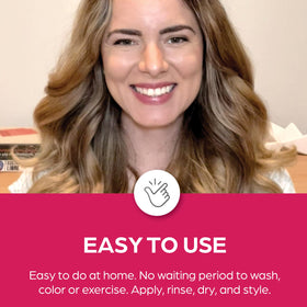 Keratin Salon Direct on bathroom vanity lifestyle image showing effortless salon benefit