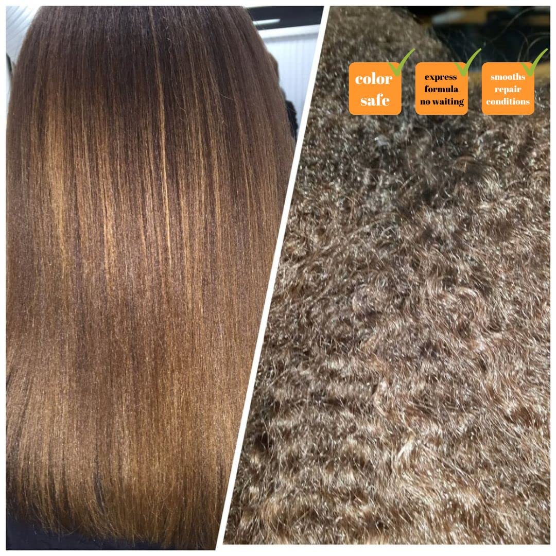 Kerazon Brazilian Keratin Treatment bottle label emphasizing smoothing and shine benefit