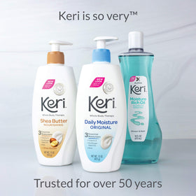 Keri bottle on bathroom shelf suggesting daily routine convenience and accessibility