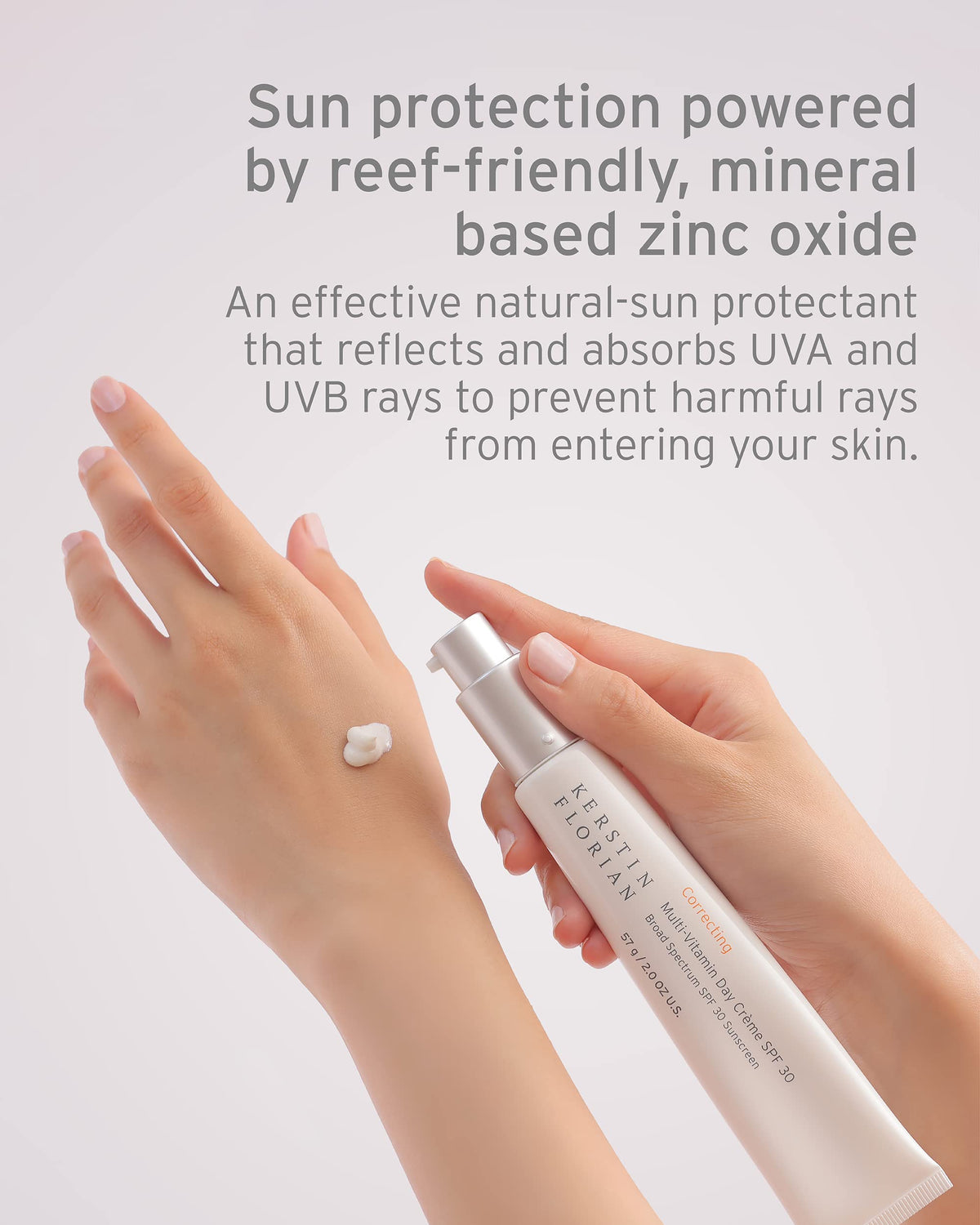 Kerstin Florian label close-up highlighting zinc oxide and botanical actives