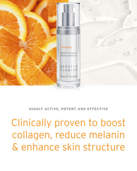 Kerstin Florian bottle staged on vanity conveying luxury skincare and daily use benefit