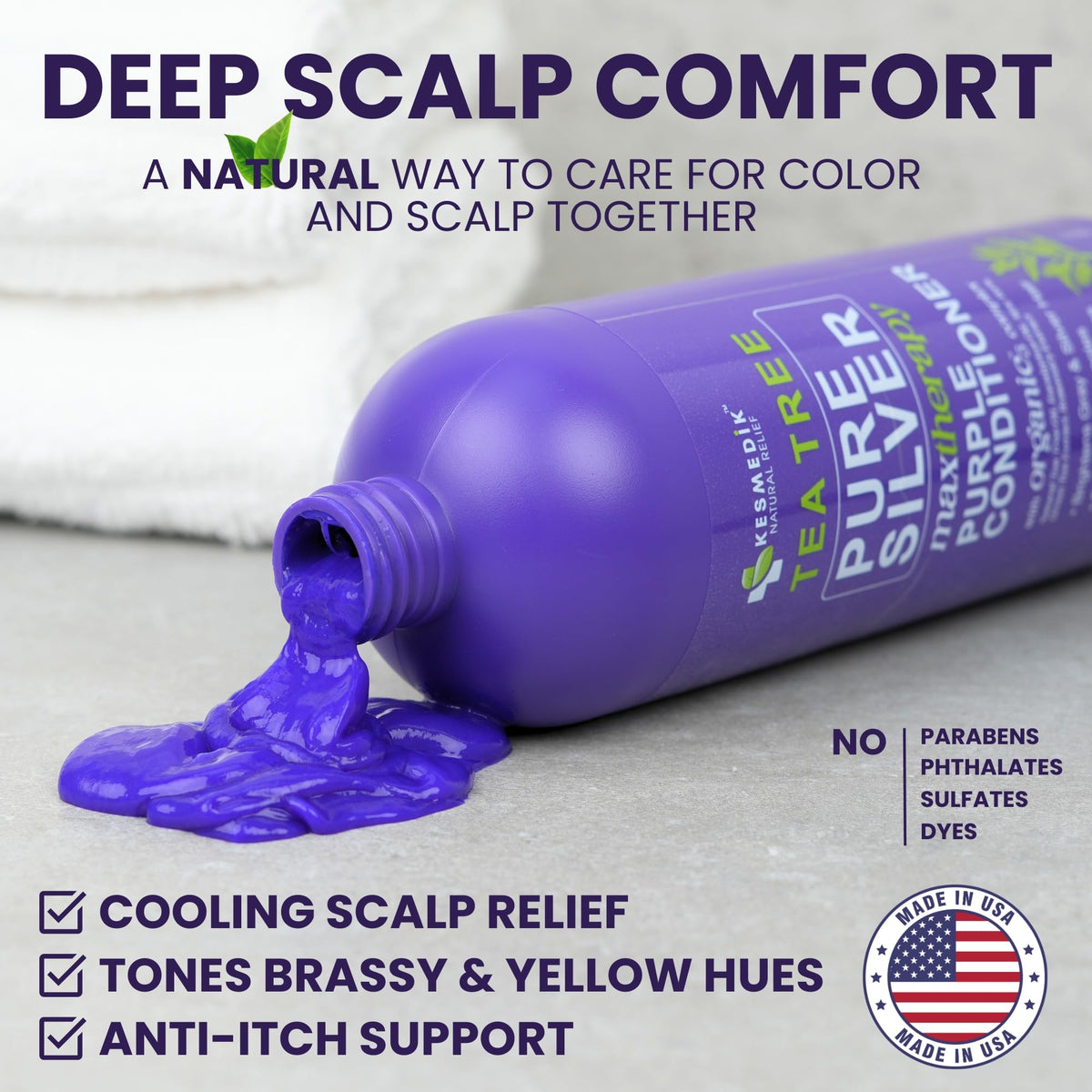 Hands applying KESMEDIK conditioner to lightened hair to show easy, even coverage