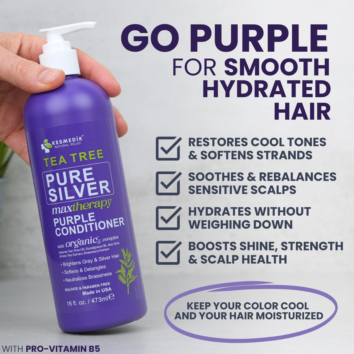 KESMEDIK back label closeup with ingredients and directions for safe, color-protecting use