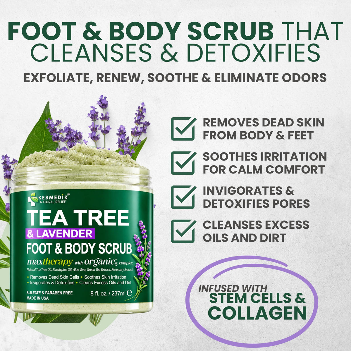 KESMEDIK scrub texture close-up with salt crystals and moisturizing shea