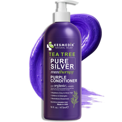 KESMEDIK front bottle view showing pump and clean purple label, highlights salon-grade benefits