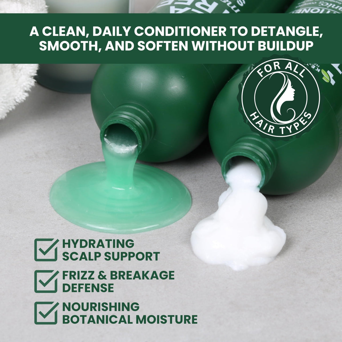 KESMEDIK in-shower use with conditioner on hair showing detangling benefit