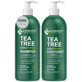 KESMEDIK lifestyle bathroom shelf display conveying fresh, balanced scalp