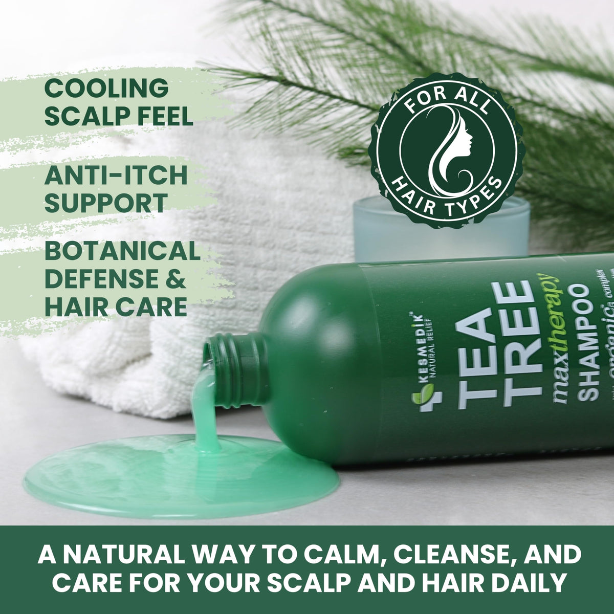 KESMEDIK scalp application demonstrating cooling tingle and refreshed feeling