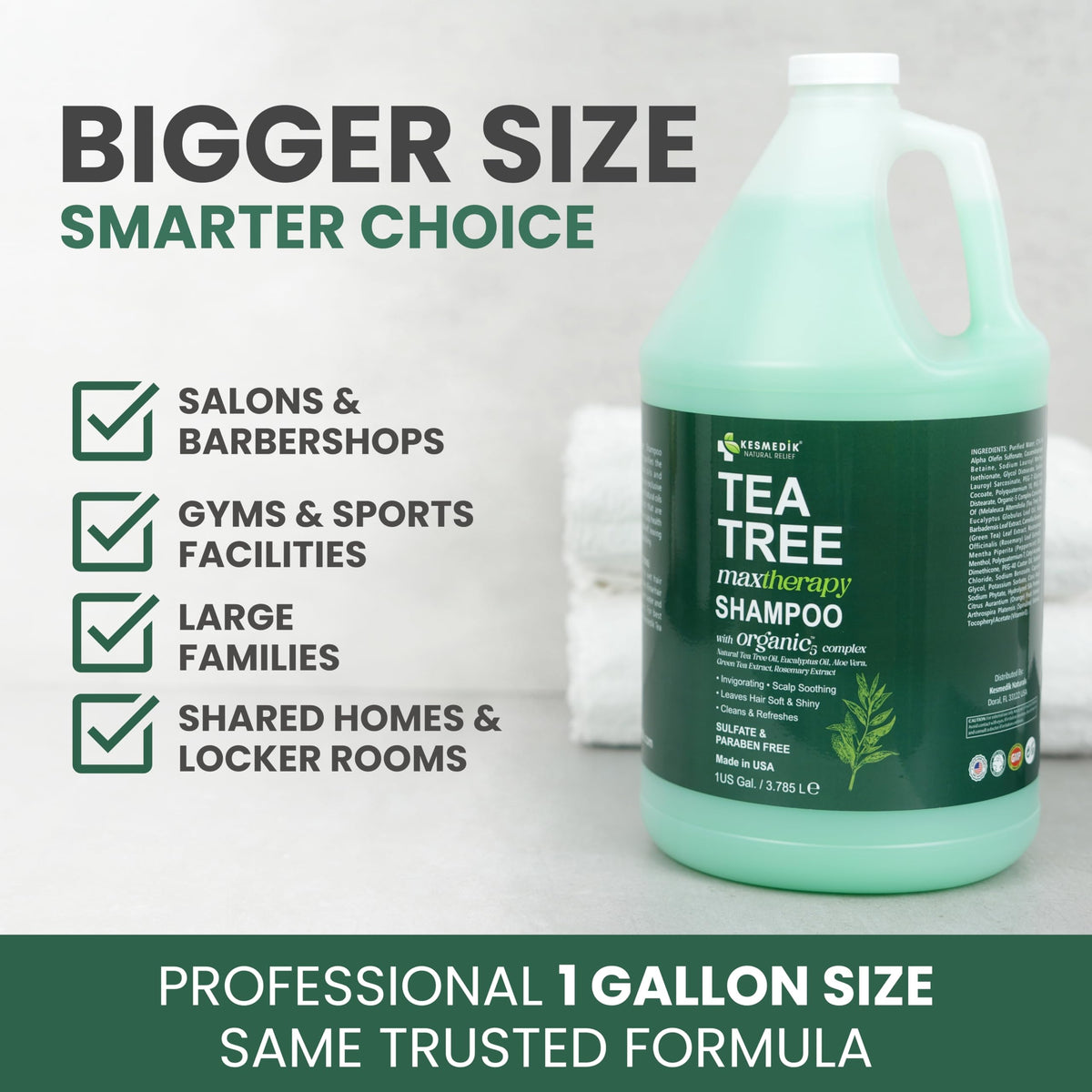 KESMEDIK gallon held in hands to show scale and refill convenience