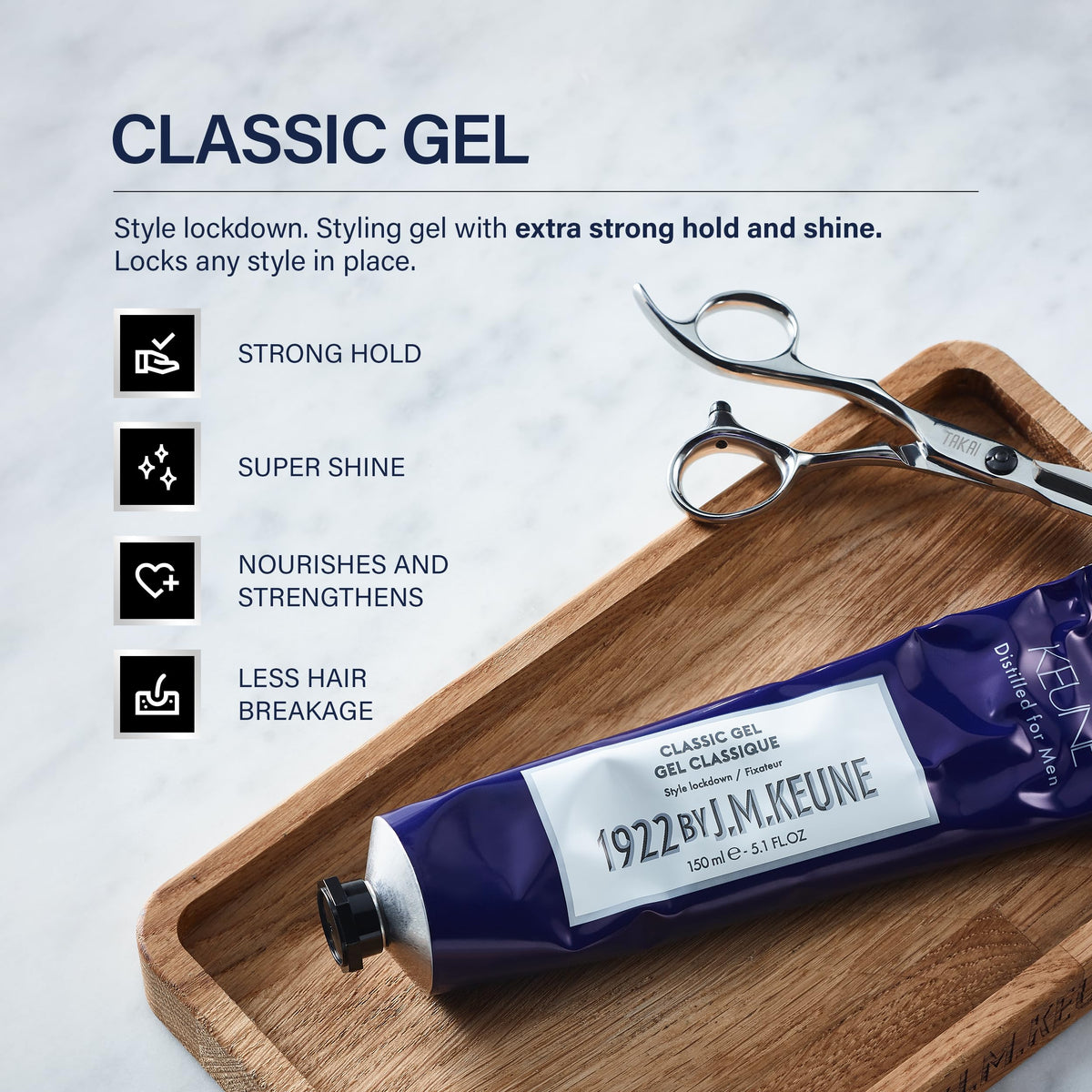 KEUNE 1922 classic gel open texture closeup shows smooth glossy gel and control