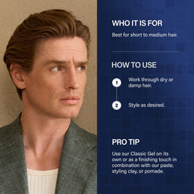 KEUNE 1922 classic gel applied in slicked-back haircut demonstrating lasting hold