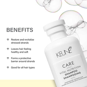 KEUNE bottle back label close-up showing ingredient list and usage directions