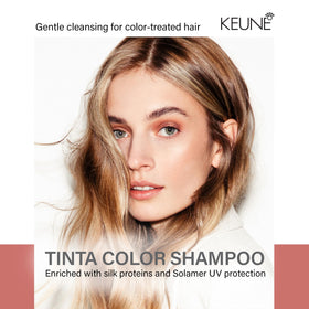 KEUNE label close-up highlighting product name and color-protecting claims for clarity