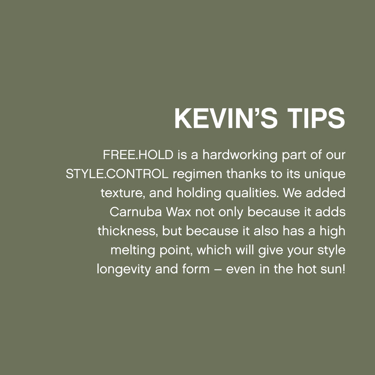 KEVIN.MURPHY ingredient label close-up highlighting waxes and benefits for protection