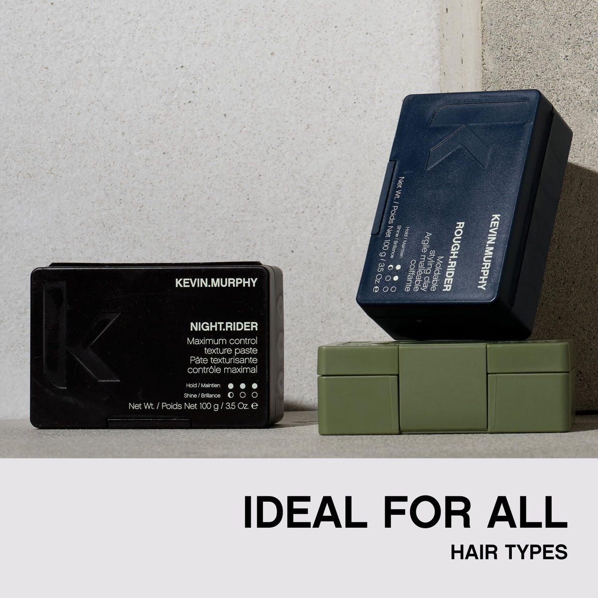 KEVIN.MURPHY compact jar next to passport showing travel-size convenience
