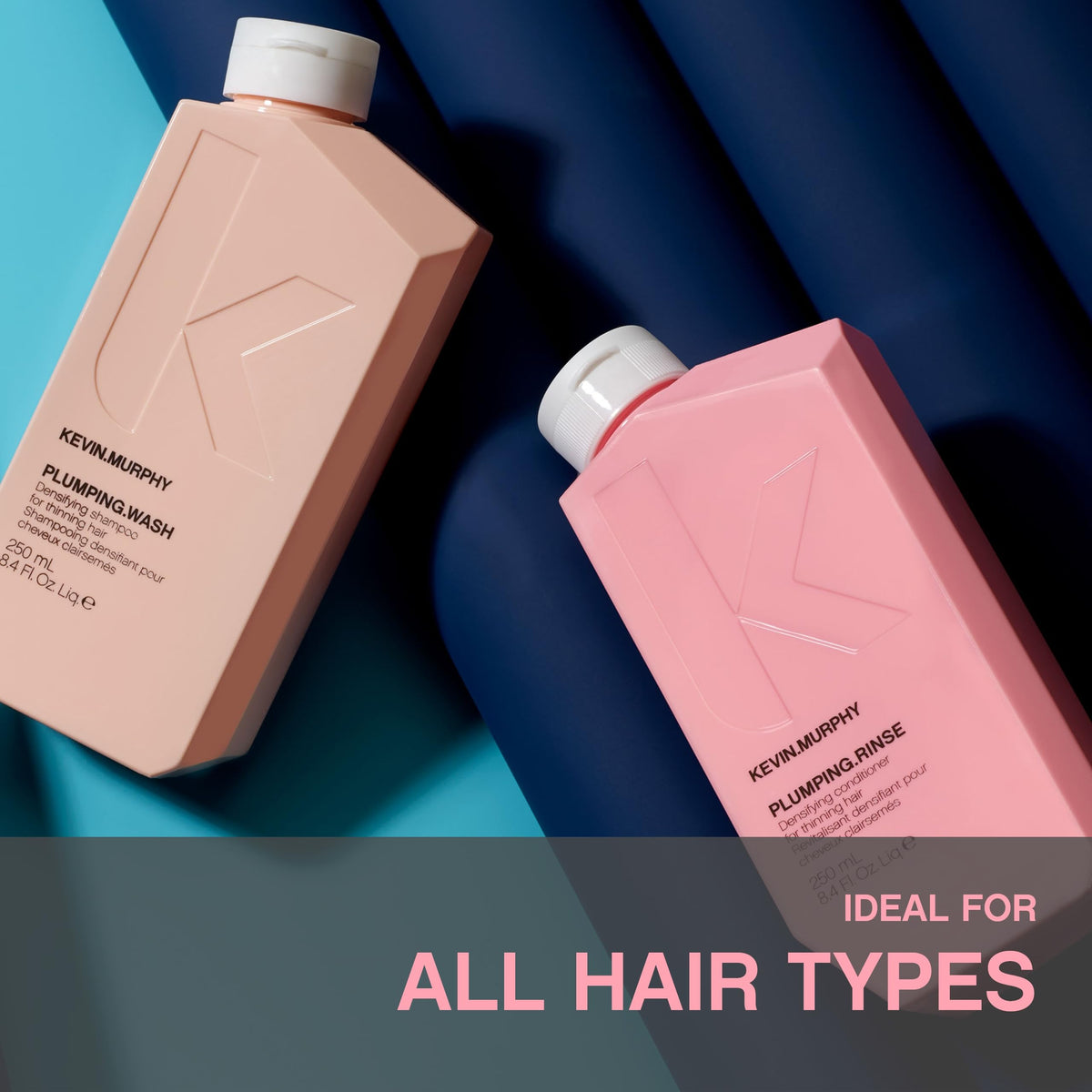 KEVIN.MURPHY conditioner in hand demonstrating amount for lightweight hydration
