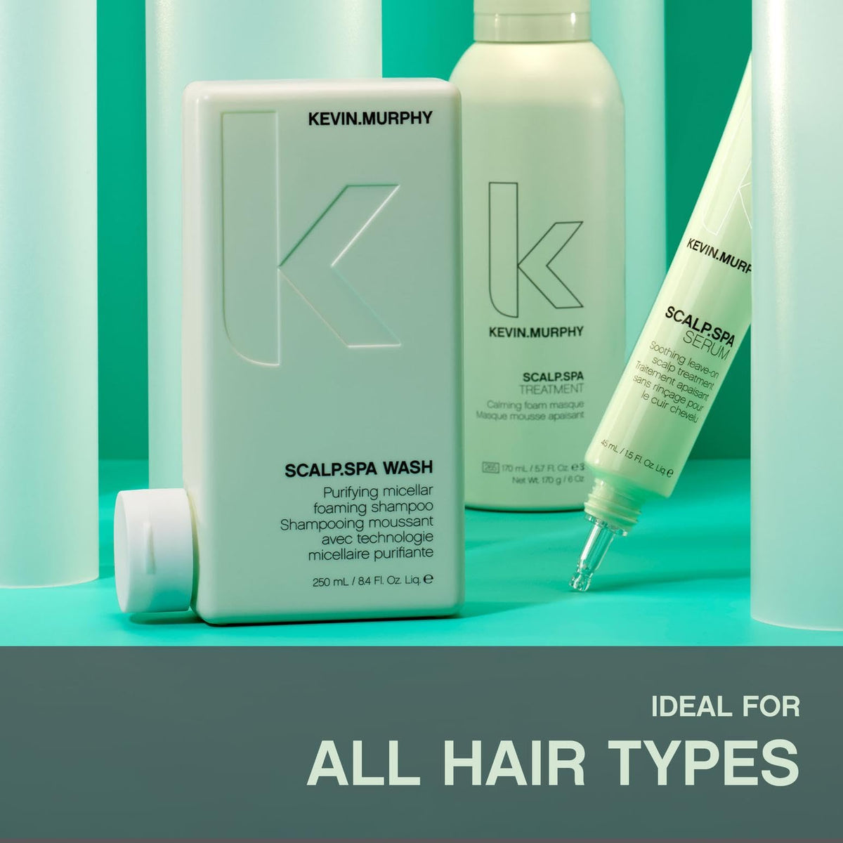 KEVIN.MURPHY bottle in shower illustrating in-shower use and rinsability