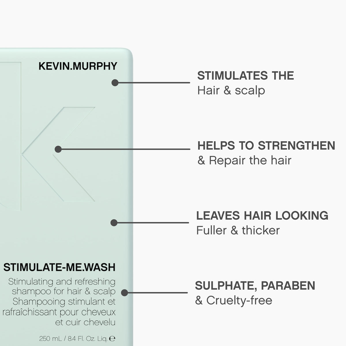 KEVIN.MURPHY bottle in hand for size comparison and easy application benefit